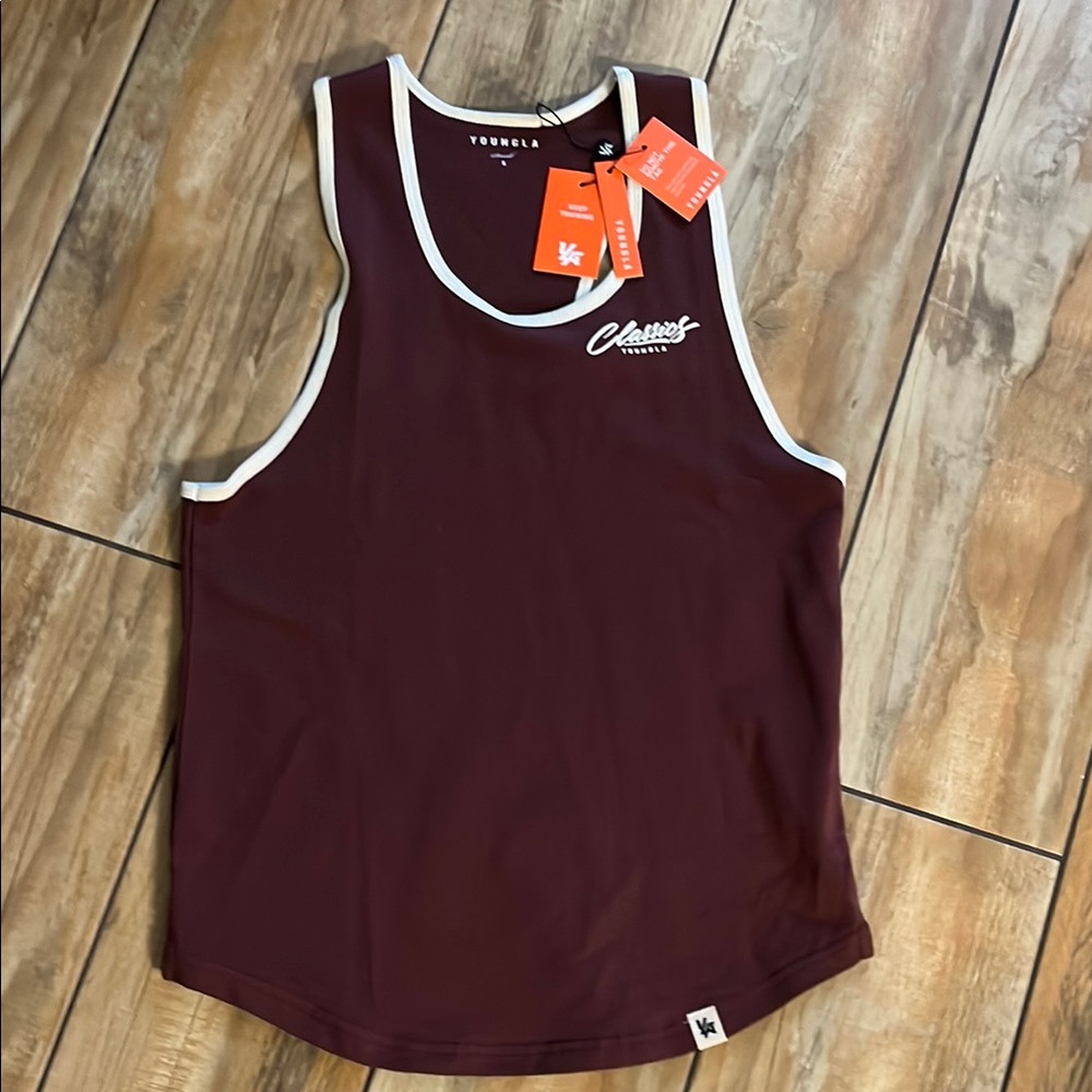 YOUNGLA Classic Burgundy Tank with White Accents MENS SMALL